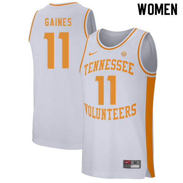 Women #11 Davonte Gaines Tennessee Volunteers College Basketball Jerseys Sale-White